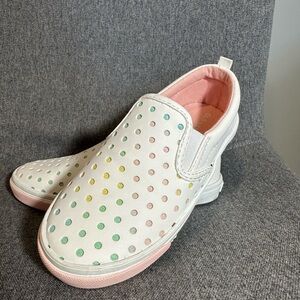 Kids Slip-On Polka Dot Shoes - White with Multicolor Dots